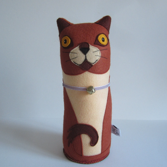 British Shorhaired cat character made of felt with bell collar
