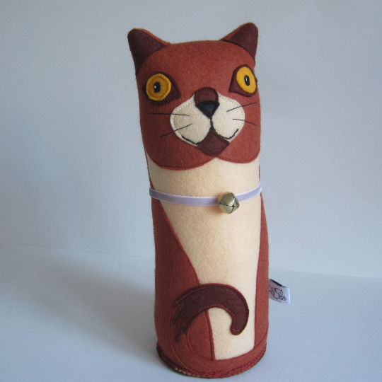 British Shorhaired cat character made of felt with bell collar
