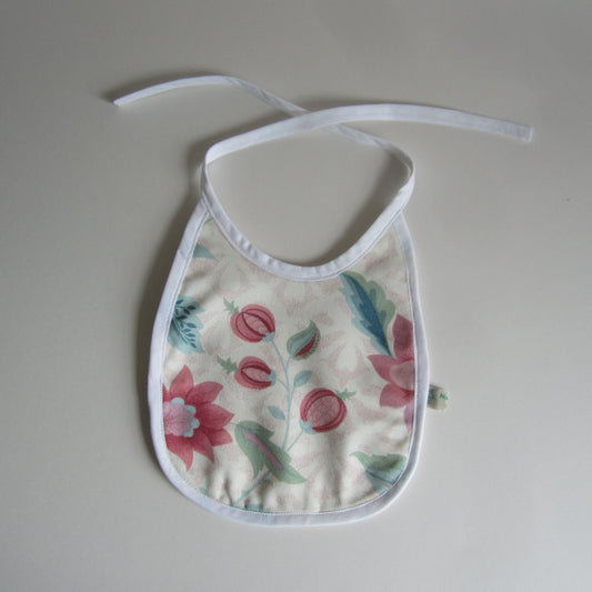 Traditional Style Baby Bib Made of 100% Cotton Rose Pink Floral Fabric Detail and Plain Cotton Lining