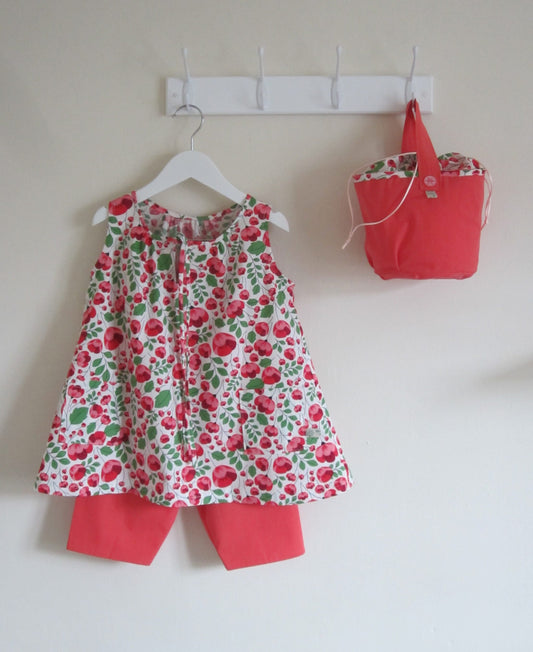 Girls Cotton Outfit Including Top, Cropped Trousers and Matching Bag