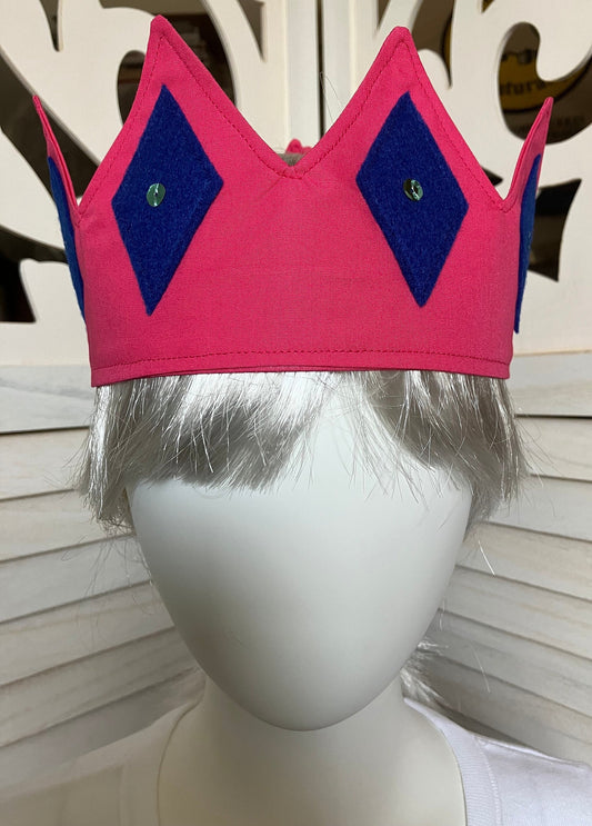 Fairy Crown Fully Adjustable Made of Pink Cotton Fabric with Felt Diamonds and Sequins Detail