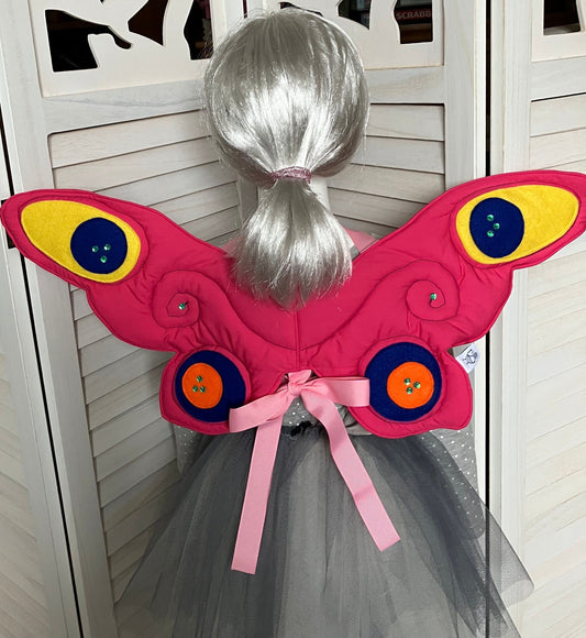 Fairy Princess Butterfly Wings made of Pink Cotton Fabric With Quilted and Sequin Details