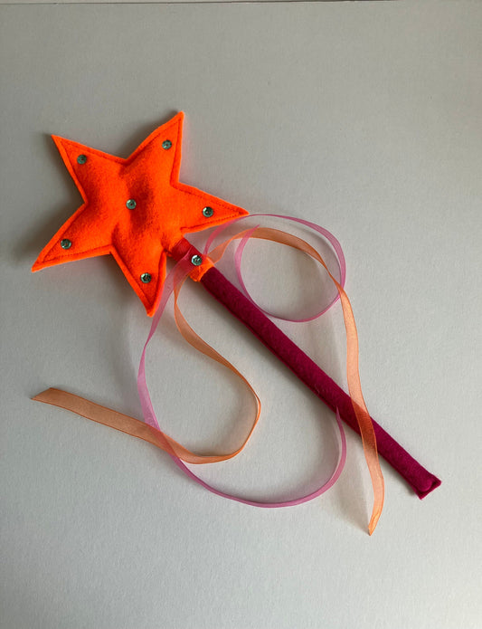 Fairy Star Princess Wand Made of Orange Felt