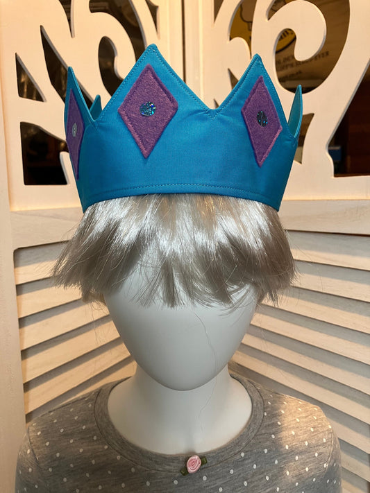 Fairy Crown Fully Adjustable Made of Turquoise Cotton with Felt Diamonds and Sequins Detail