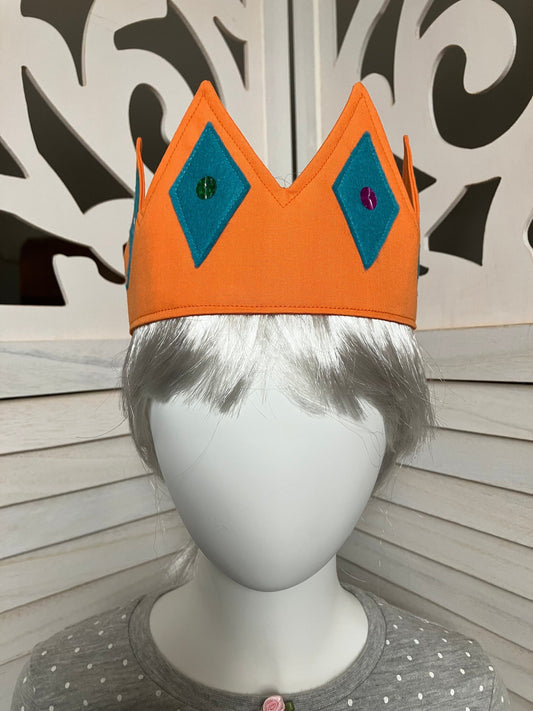 Fairy Crown Fully Adjustable Made of Orange Cotton with Felt Diamonds and Sequins Detail