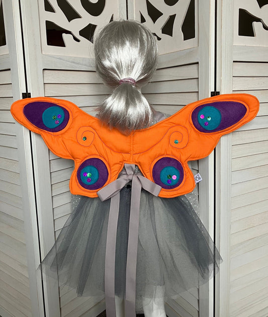 Fairy Princess Butterfly Wings Made with Orange Cotton Fabric With Quilted and Sequin Details