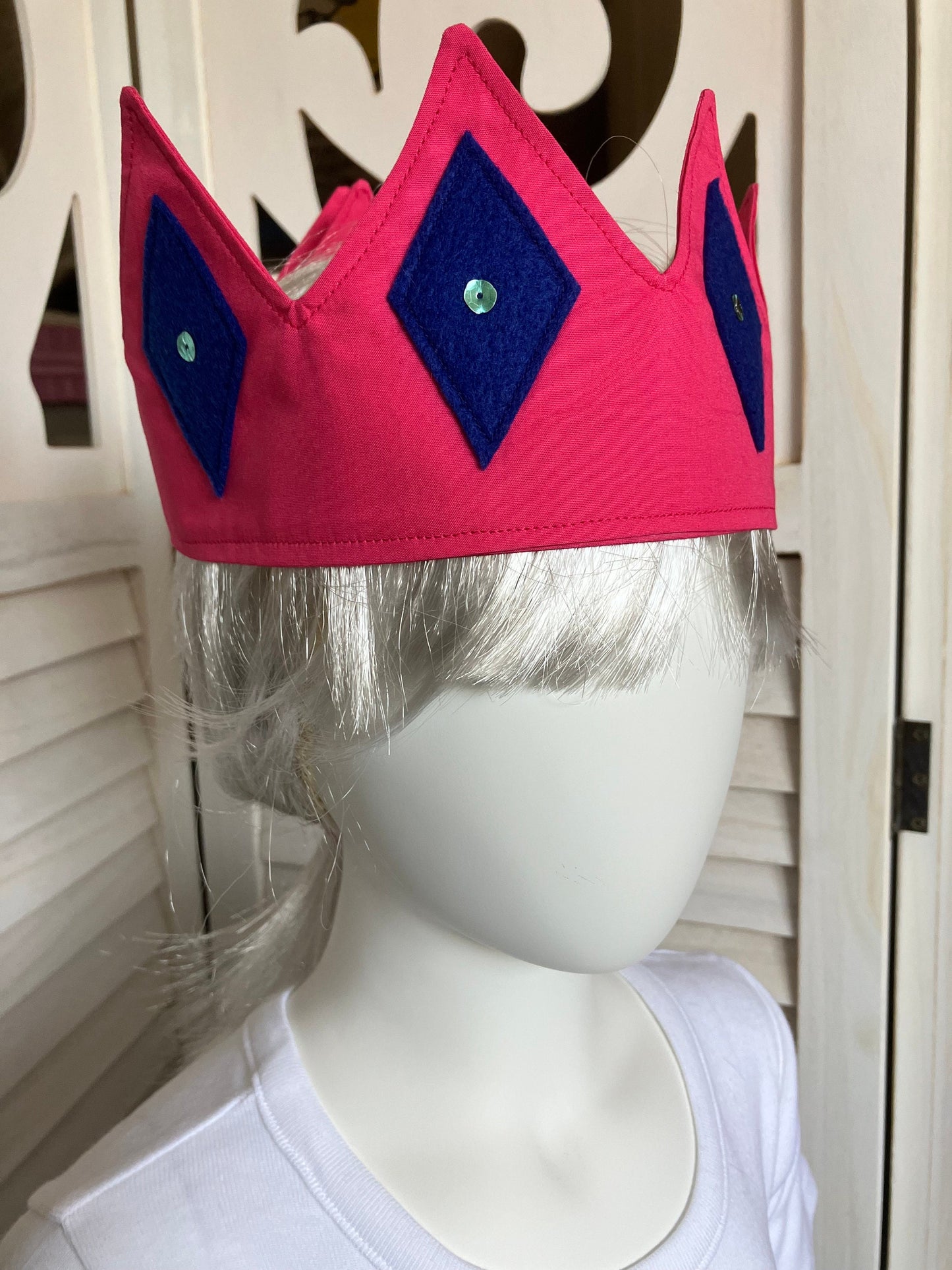 Fairy Crown Fully Adjustable Made of Pink Cotton Fabric with Felt Diamonds and Sequins Detail