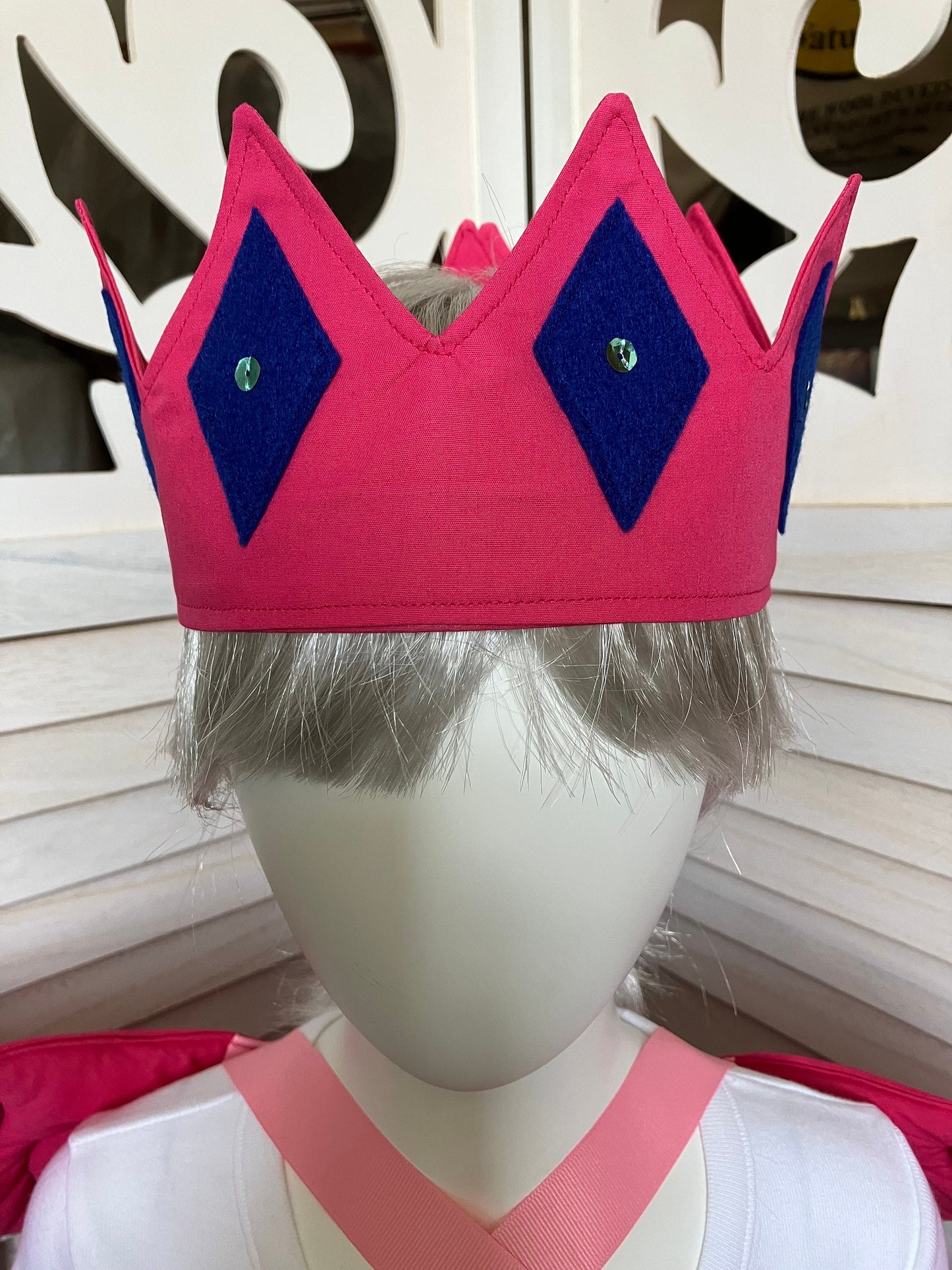 Fairy Crown Fully Adjustable Made of Pink Cotton Fabric with Felt Diamonds and Sequins Detail